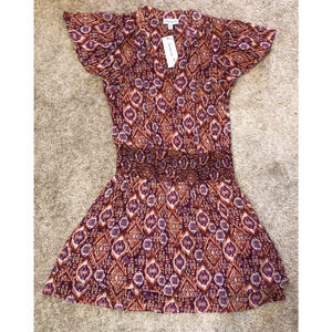 NEW Veronica M Womens Dress Red Purple Ruffle Sleeve Chiffon Mini Dress Smocked‎